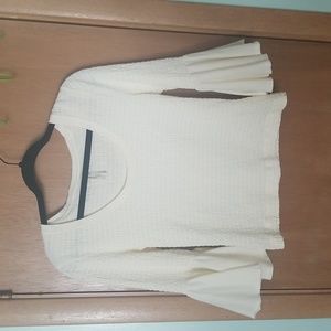 Anthropologie Ivory Smocked Bell Sleeve Top Shirt sz Small
